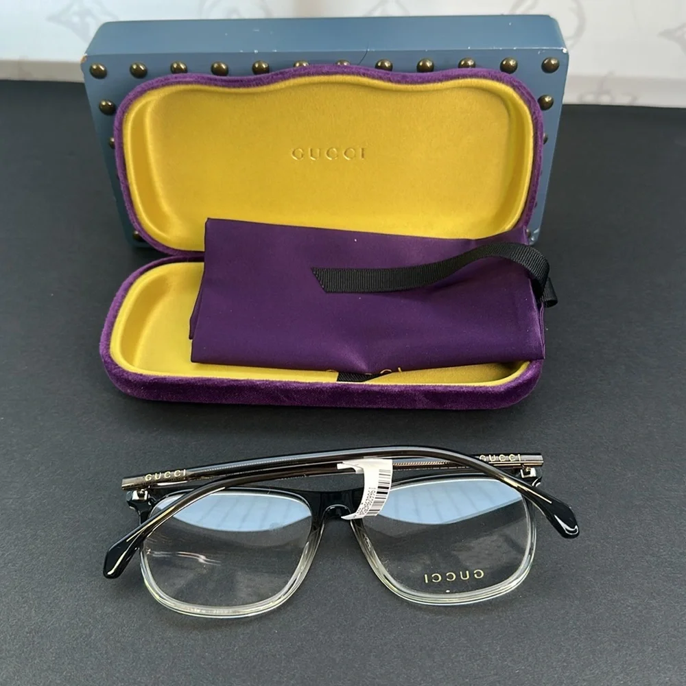 Gucci GG0554O 004 Grey/Clear Rectangular Men's Eyeglasses